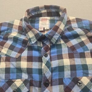 Topo Designs Flannel Shirt Medium Mens Blue Plaid Button Up Long Sleeve Cotton
